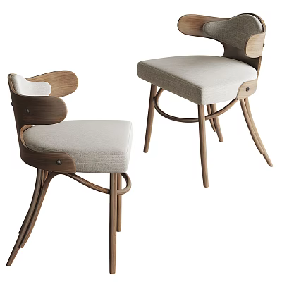Elegant Single Chair With Wooden Frame Upholstered Seat And Curved Leg Design 3d model
