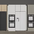 Modern Kitchen Interior Featuring Different Color Double Door Refrigerators And Oven Cabinets 3d model