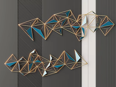 Geometric Wall Decor With Gold Metal Frame And Blue Triangular Accents On Dark Background Wall 3d model