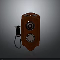 Classic Red Vintage Telephone With Wooden Case Rotary Dial Numbers And Telephone Cord