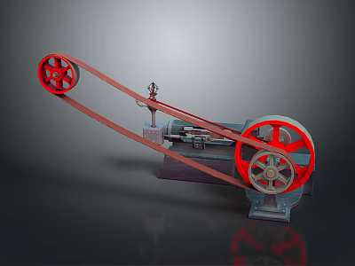 Mechanical Industrial Equipment Featuring Red Wheels Belt Drive And Metal Frame 3d model