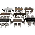 Dining Table Sets With Various Styles Wooden And Black Tabletops And Chairs 3d model