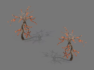 Ornamental Arbor Trees With Orange Leaves And Twisted Branch Patterns 3d model
