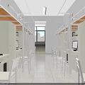 Modern Dormitory Room With White Bunk Beds Desks Chairs TV And Decorative Vase
