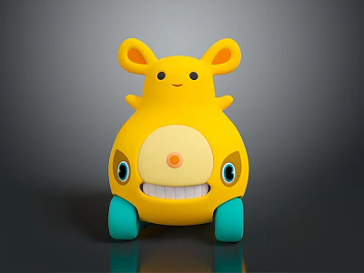 Cute Yellow Game Movie Character With Rabbit Ears Blue Eyes And Blue Wheels 3d model