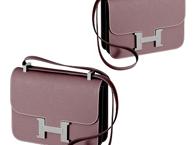 Stylish Rose Pink Leather Crossbody Bags With H Shaped Metal Clasp Design 3d model