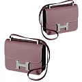 Stylish Rose Pink Leather Crossbody Bags With H Shaped Metal Clasp Design