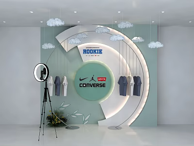 Live Stream Room with CONVERSE LI-NING Clothes Display Cloud Decorations and Camera Setup 3d model