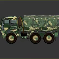 Green Camouflage Military Truck With Six Wheels And Covered Cargo Area
