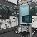 Research Laboratory Featuring High Tech Control Panels Cylindrical Vessel And Monitoring Displays