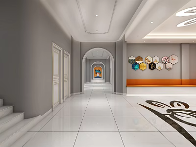 Sports Fitness Gym Corridor With White Tiled Floor And Gray Walls 3d model