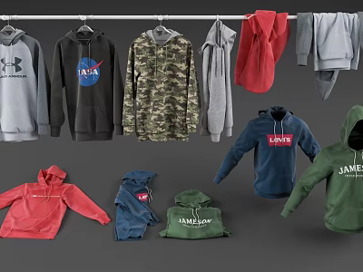 Stylish Trendy Hoodies Featuring Various Colors Different Designs And Logos 3d model