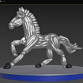 Silver Horse Art Installation With Blue Circular Base And Illuminated Edge