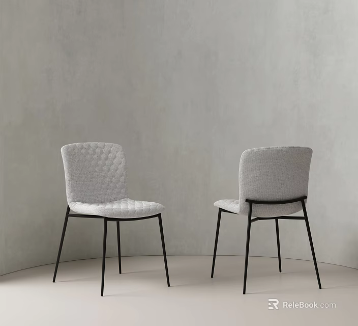 Light Gray Dining Chairs With Diamond Patterned Backrest And Black Slim Legs In Modern Interior 3d model
