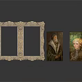 Ornate Double Picture Frames With Classic Portrait Paintings