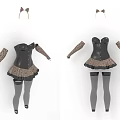 Women's Fashion Outfit With Black Corset Leopard Print Sleeves Skirt Gray Stockings And Bow Hairpieces
