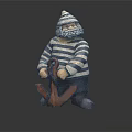 Seafarer Figurine In Striped Outfit With Bearded Face Holding Wooden Anchor Decoration