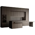 Modern Dark Kitchen Cabinets With Sleek Marble Countertop And Red Faucet Design