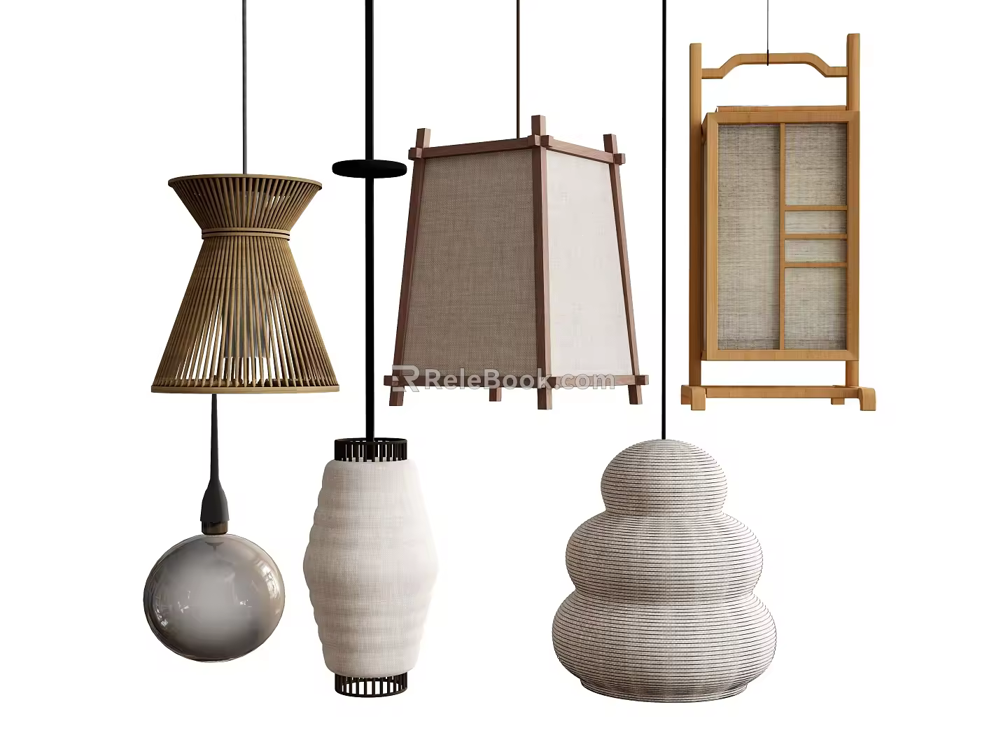 Chandelier Log Chandelier Lantern Rice Paper Lamp 3d model