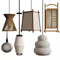 Chandelier Log Chandelier Lantern Rice Paper Lamp 3d model