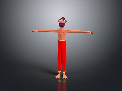 Shirtless Bearded Man Wearing Glasses In Red Pants With Arms Outstretched Standing On Black Background 3d model