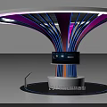 Modern Exhibition Booth Design With Colorful Lines Circular Top And Display Screen