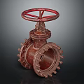 Rusty Industrial Valve With Red Wheel And Cast Iron Body And Bolts