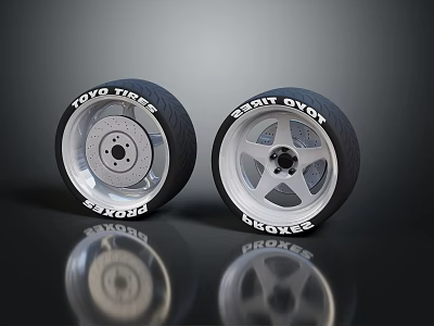 High Performance Sport Car Tires With Silver Alloy Rims And Deep Grooves Design 3d model