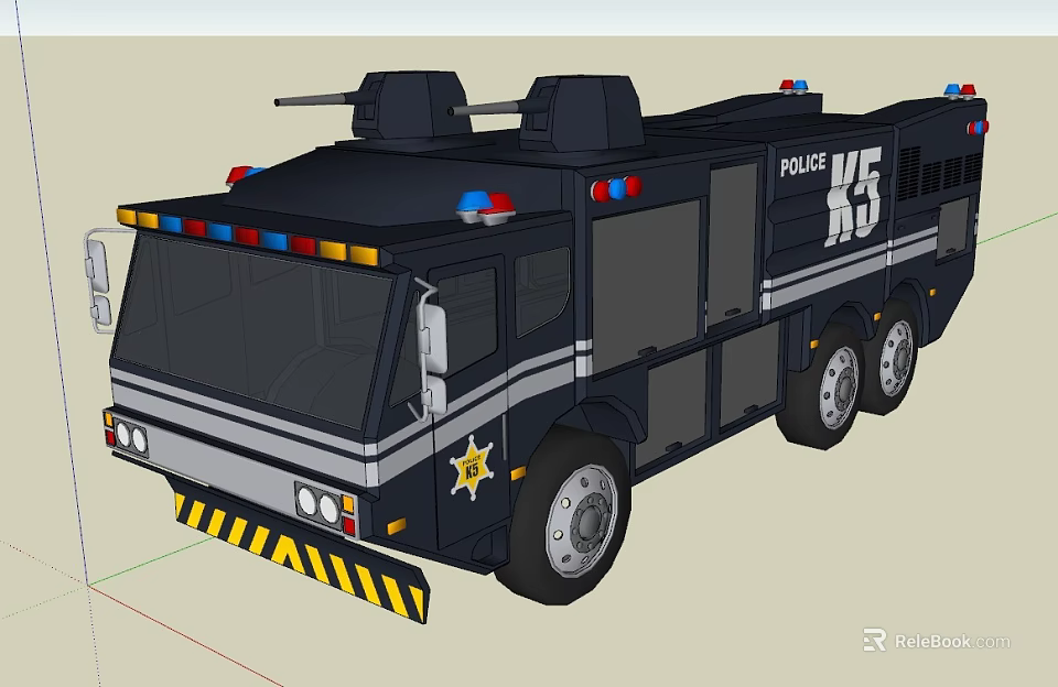 Armored Police Functional Vehicle With Emergency Lights And Warning Stripes 3d model 