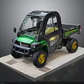 Green And Black Utility Vehicle With Cargo Bed Yellow Wheels On White Platform