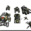 Military Tank Characters And Robotic Creatures With Green Armor Red Star And Cannons