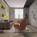 Modern Conference Room Interior With Brick Wall Colorful Pipes World Map And Green Plant