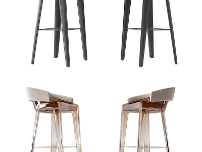 Modern Bar Stools With Black Metal Frame Transparent Acrylic And High Backrest Design 3d model