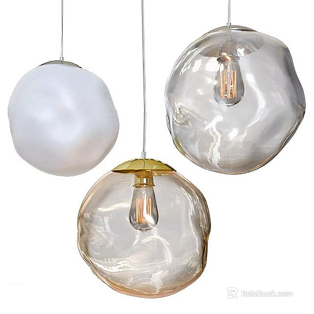 Modern Pendant Lights With White Frosted And Clear Glass Globes And Gold Accents 3d model 
