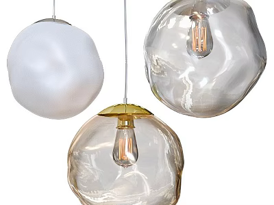 Modern Pendant Lights With White Frosted And Clear Glass Globes And Gold Accents 3d model