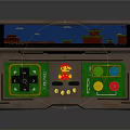Retro Portable Game Console with Classic Gaming Controls Displaying Red Castles and Green Platforms