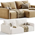 Modern Minimalist Double Seater Fabric Sofa With Stylish Pillows Throw Blanket And Multiple Color Options