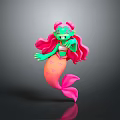Cheerful Green Skinned Mermaid 3D Character With Pink Hair Tail And Waving Hand