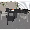 Modern Dining Table and Chair Round Dining Table 3d model