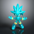 Shiny Blue Hedgehog Character 3D Model With Spiked Head And Yellow Accents In Dynamic Pose