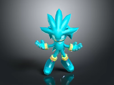 Shiny Blue Hedgehog Character 3D Model With Spiked Head And Yellow Accents In Dynamic Pose 3d model