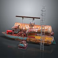 Vintage Colorful Metal Garden Decor Piece With Wheels Ladder And Artistic Design