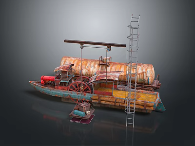 Vintage Colorful Metal Garden Decor Piece With Wheels Ladder And Artistic Design 3d model