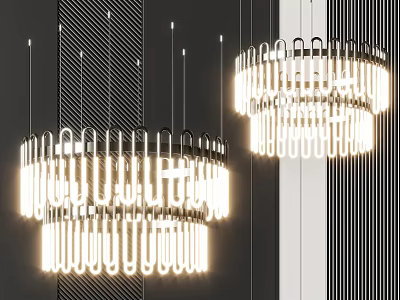Modern Pendant Light Design With Circular LED Lamps And Metallic Frame 3d model