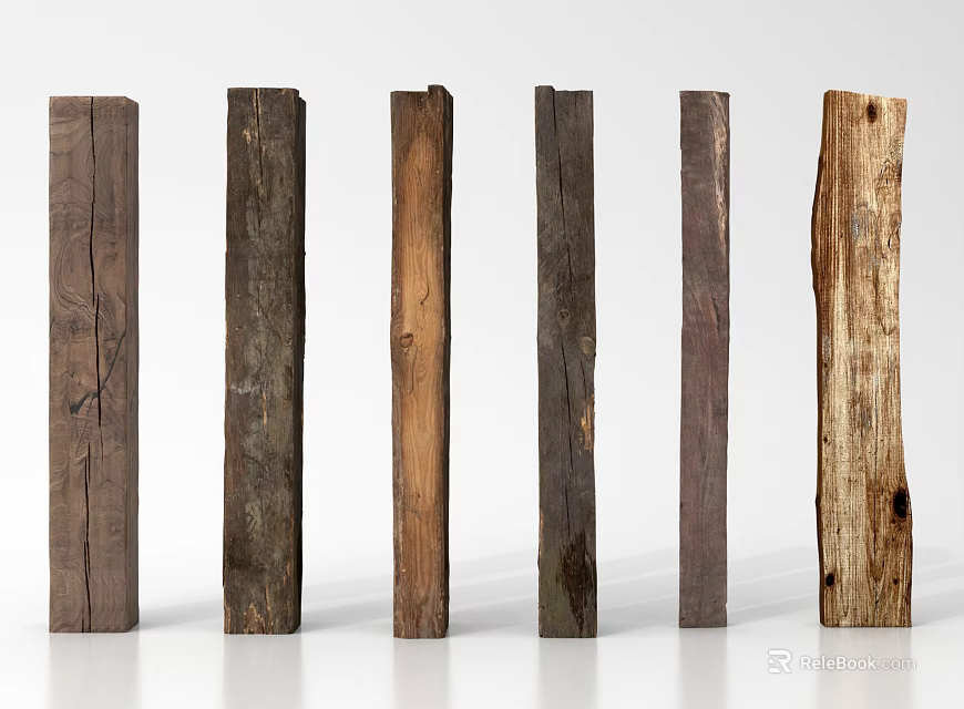 Wooden Components With Various Colors And Different Textures Vertically Arranged On White Background 3d model