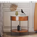 Brown Two Tier Bedside Table With Marble Top Metal Legs And Decorative Vase Bird Ornament