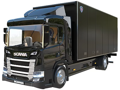 Black Scania Large Commercial Cargo Truck With Modern Sleek Body Design 3d model
