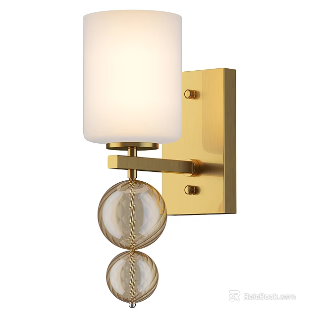 Gold Wall Sconce With White Lampshade And Clear Glass Ball Decorations 3d model 