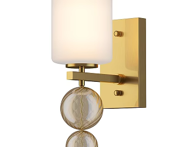 Gold Wall Sconce With White Lampshade And Clear Glass Ball Decorations 3d model