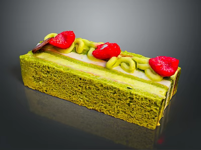 Matcha Layer Cake With Strawberries And Pistachios On Top 3d model